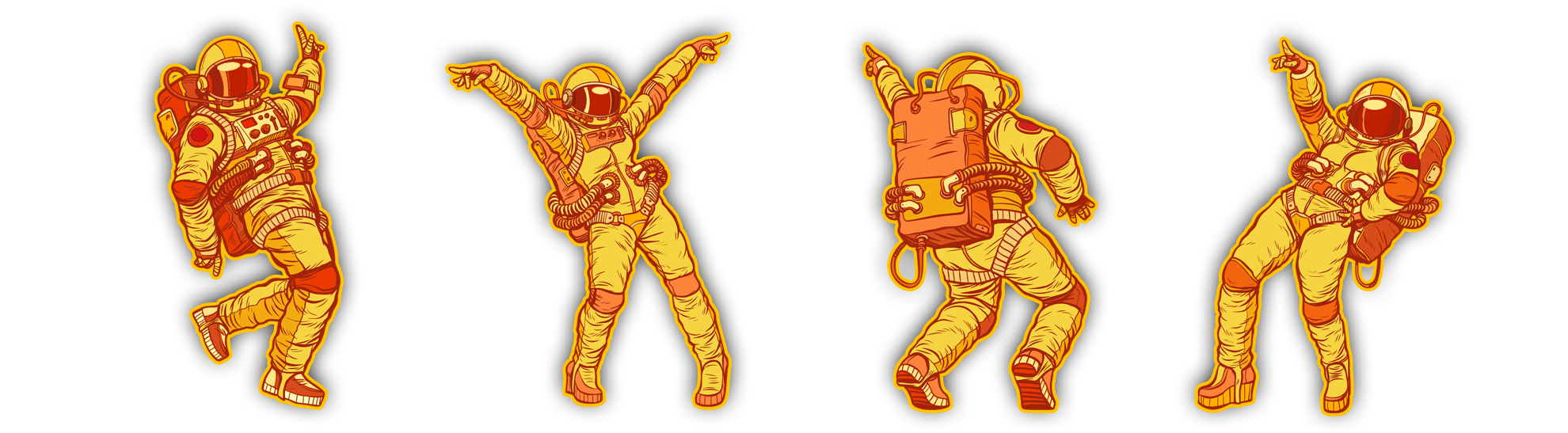four dancing astronauts